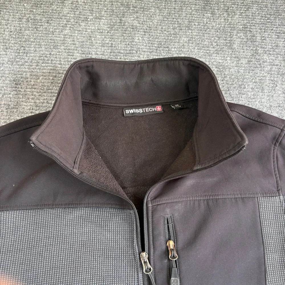 Swiss Tech Mens Hybrid Softshell Fleece Jacket Black Gray Full Zip Large 42-44